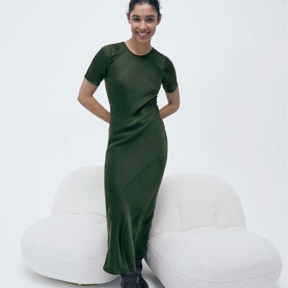 SILK LAUNDRY SHORT SLEEVE BIAS DRESS - CEDAR